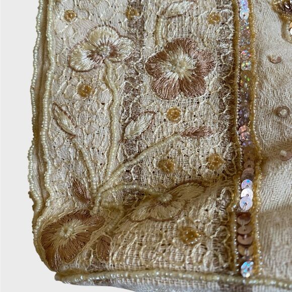 Floral Beaded Embroidered Cotton Shoulder Bag Made in India Boho Hippie Cream - Picture 6 of 16